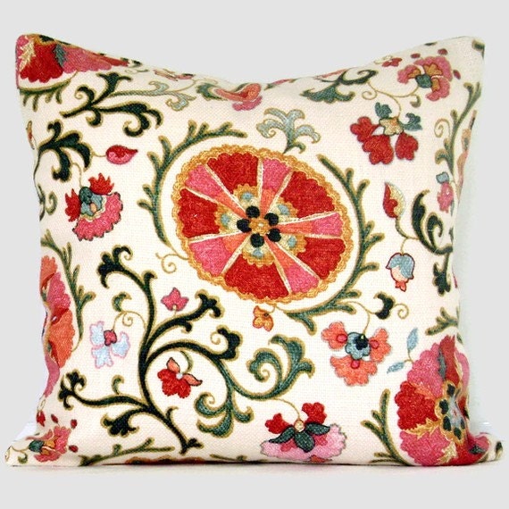 SALE Pink and Red Suzani Pillow Cover 20x20 Decorative Pillow Cover, Accent Pillow, Throw Pillow, Toss Pillow