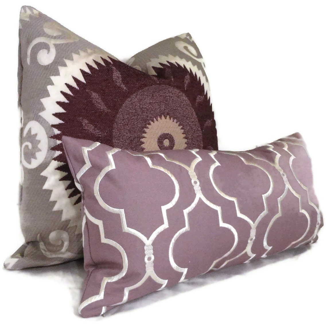 Aubergine and Gray Suzani Decorative Pillow Cover  20x20, 22x22, 24x24 - Throw pillow -Accent pillow, toss pillow