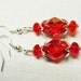 Crystal Earrings Dangle Red Swarovski Bead Capped Barrel