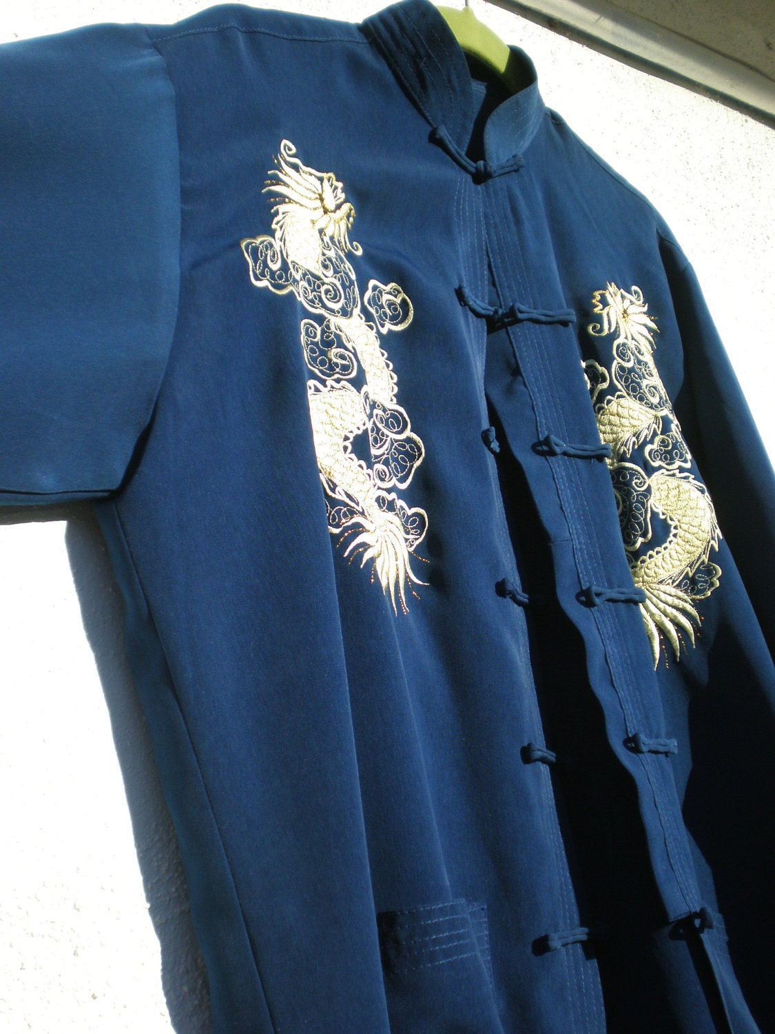 Vintage Jacket Dragon Blue Gold Mandarin Women