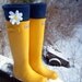 SLUGS Fleece Boot Liners in Solid Navy with a 3D Daisy on the Cuff (Sm/Med and Med/Lg)