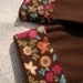 Boot Socks, Boot Cuffs, SLUGS Fleece Rain Boot Socks Liners in Brown with a Floral Cuff, Fall Winter Fashion (Sm/Med 6-8 Boot)