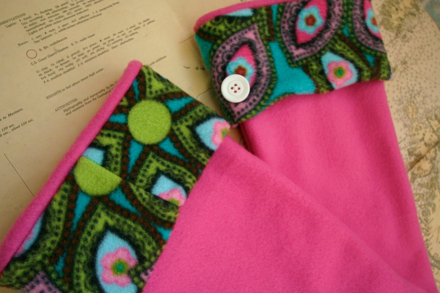 SLUGS Fleece Rain Boot Liners Hot Pink with a Neon Paisley Pattern Cuff, Fleece Socks, Spring Winter Fashion, Boot Socks (Sm/Med 6-8 Boot)
