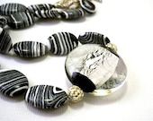 Lampwork jewelry black and white necklace zebra jasper semi precious stones, handmade choker by NatureLook, winter fashion, holiday trends