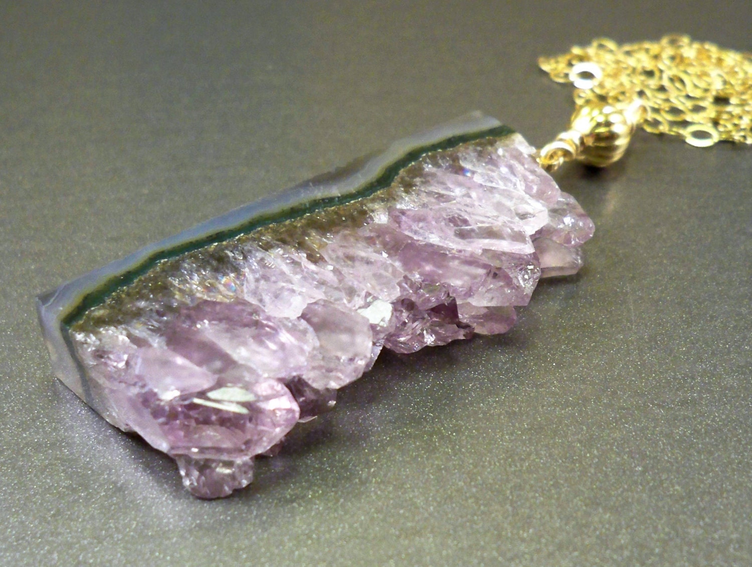 Amethyst druzy slice necklace: natural drusy amethyst, big stalactite gold filled necklace, fashion jewelry naturelook girls shabby chic