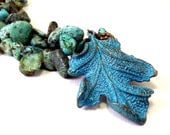 Turquoise necklace: natural stone, blue patina, leaf necklace real African bohemian