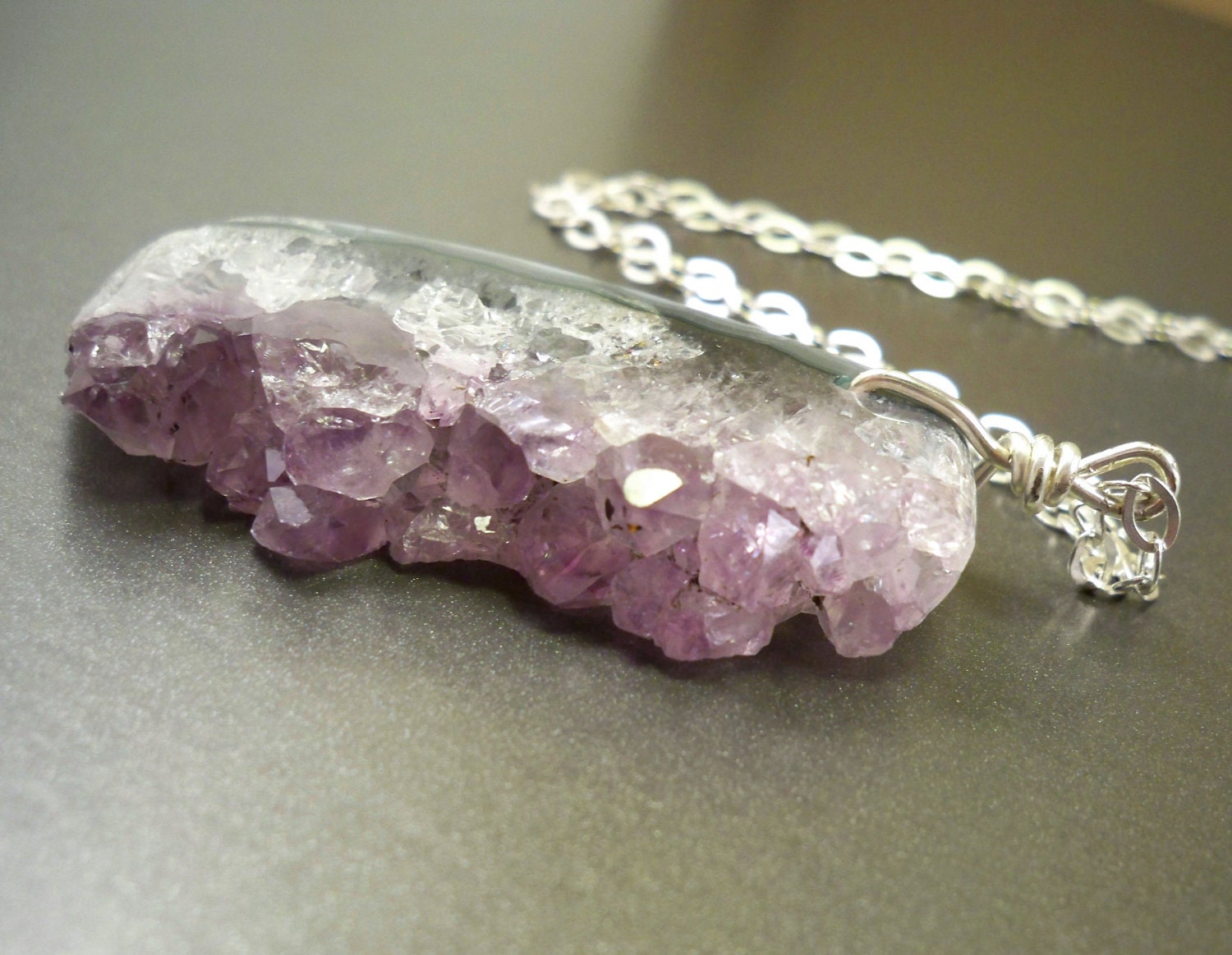 Amethyst druzy necklace: natural amethyst pendant, sterling silver chain, handmade jewelry by NatureLook, chunky crystal necklace