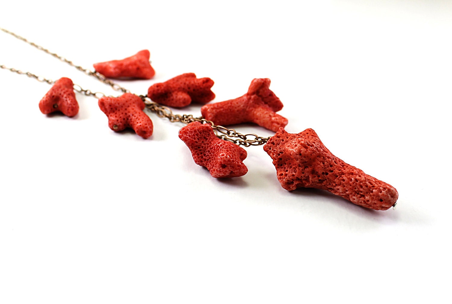 Chunky coral necklace - natural coral, red coral jewelry, summer necklace, beach fashion, Hawaiian necklace