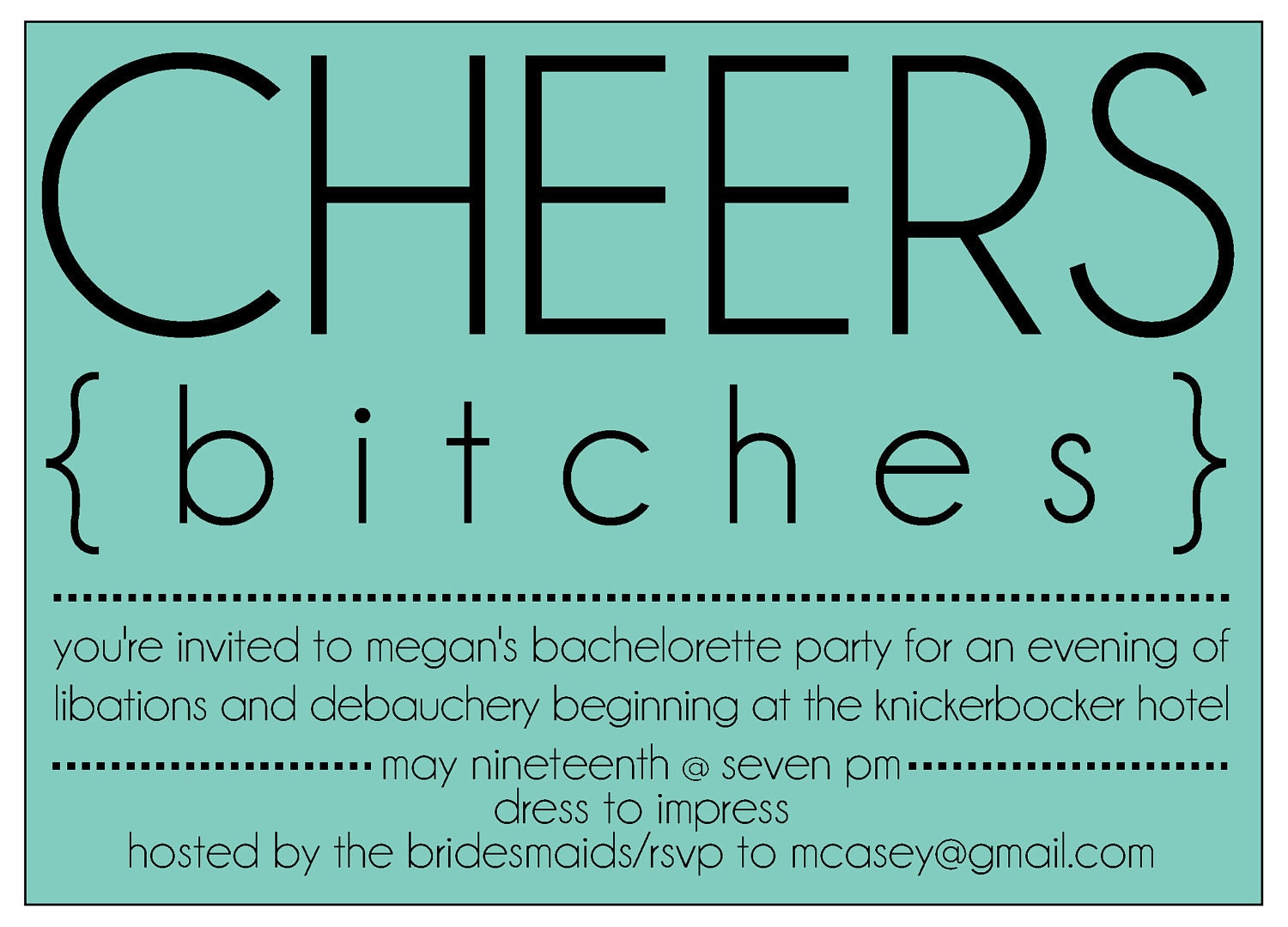 CHEEKY "Cheers Bitches" BACHELORETTE Party Invitation: Digital printable file
