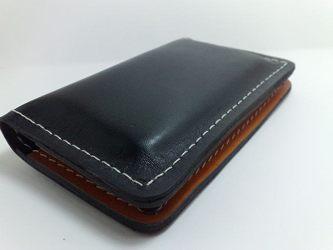 Handcrafted black and orange KTM cowhide wallet off road equipment  Iphone 5 cell phone case cards cash coin purse hole for headphones