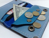 SALE Handmade blue and light blue leather wallet all iPhone/4S cell phone case cards cash ID cards coin purse only one OOAK