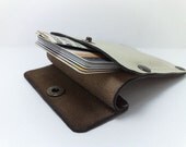 Handmade off white and brown genuine leather Wallet  card holder/case ooak holds 5-8 cards, some cash/ free monogram , personalized for dad