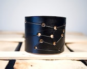Mens leather cuff Sagittarius constellation black wristband leather wrist cuff jewelry