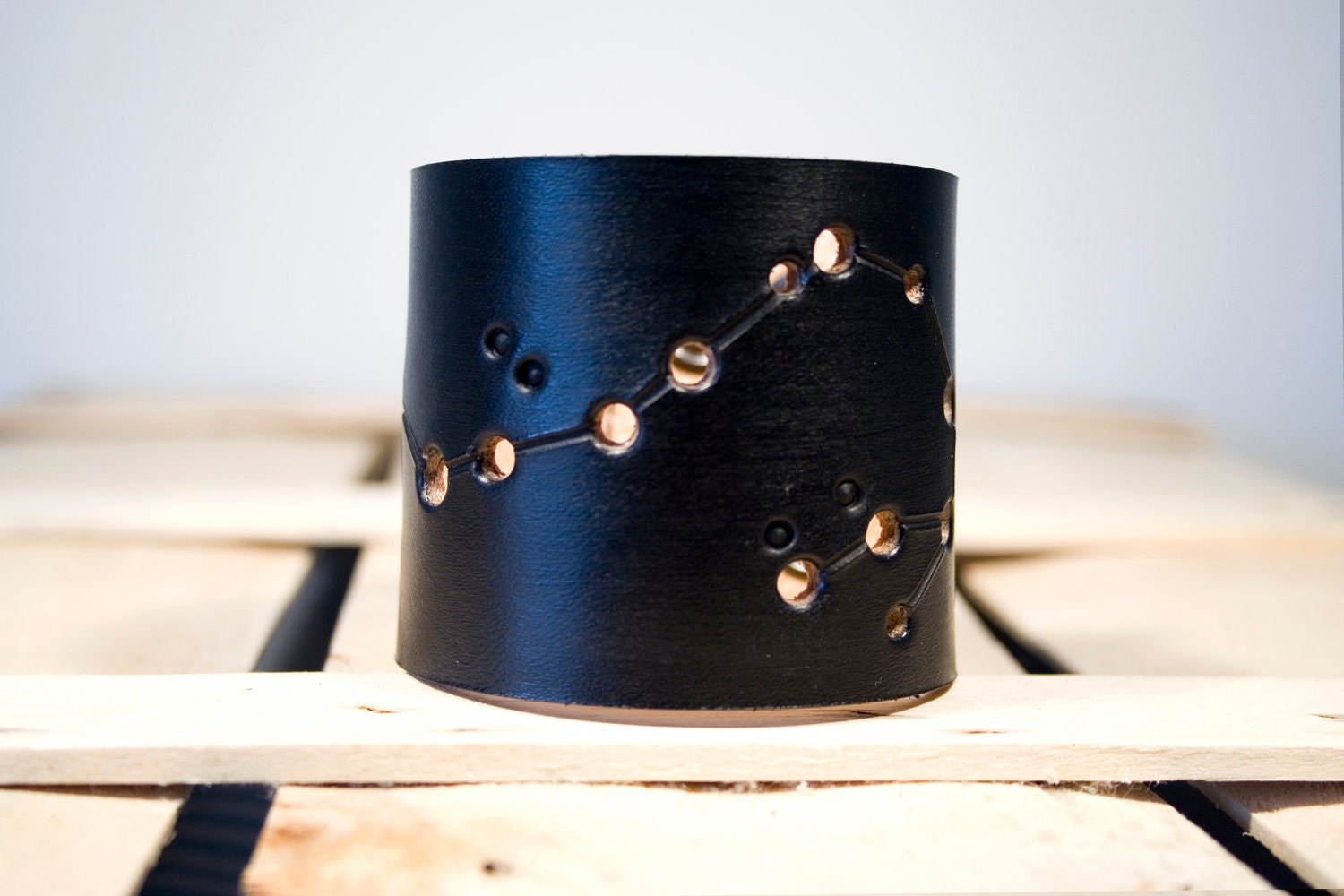Mens leather cuff Scorpio constellation black