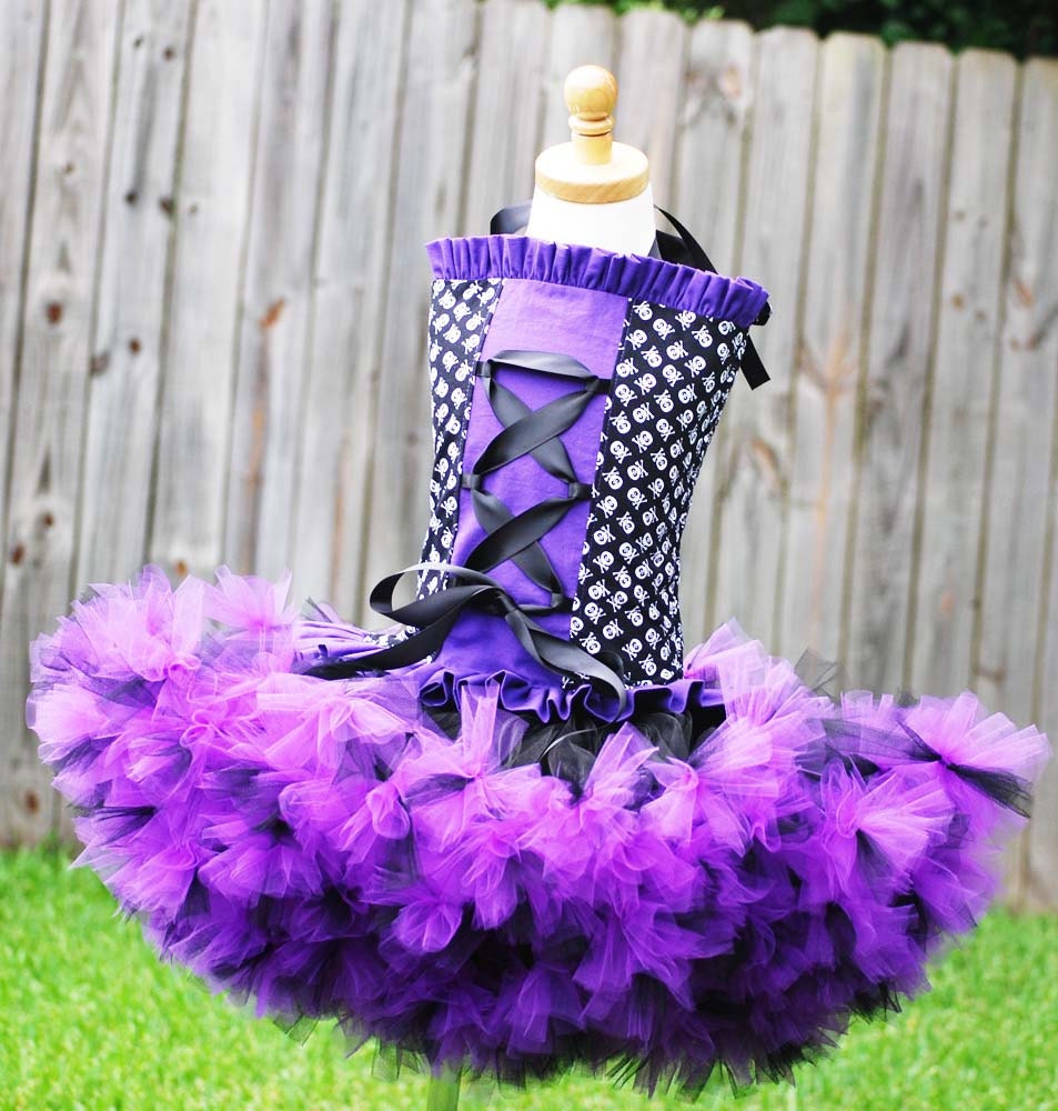 Over the top custom pirate costume pettitutu and corset set purple or black 12 months 18 months 2T 3T 4t and larger