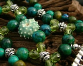 Handmade Hair Comb - Green and Turquoise - Semi-precious - Lil' Blue Urchin
