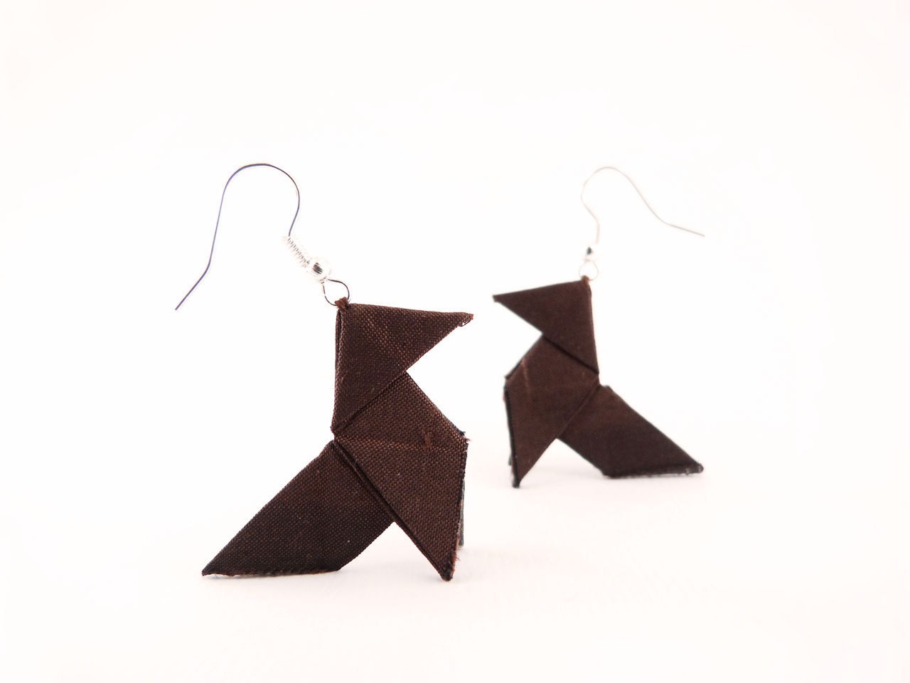Origami earrings Brown silk OOAK by Jye, Hand-made in France