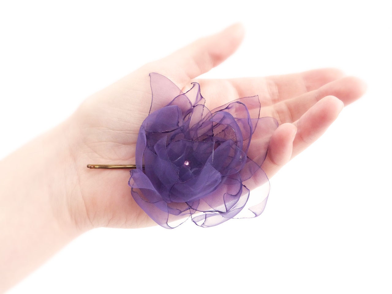 Fairy Flower barrette Purple organza Romantic hair accessories OOAK by Jye, Hand-made in France