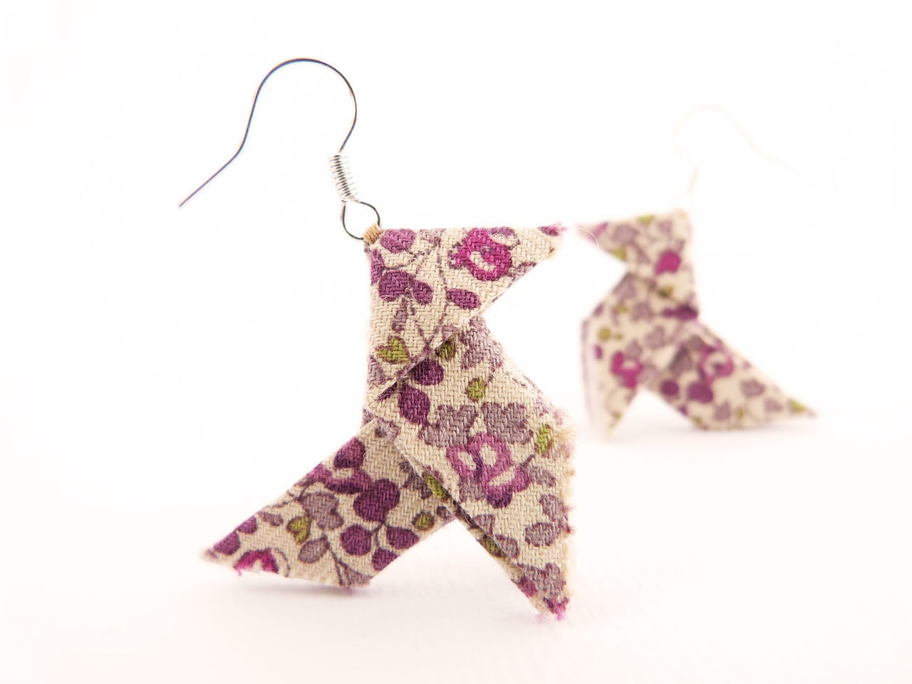 Origami earrings Liberty Floral romantic OOAK by Jye, Hand-made in France