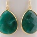 HUGE emerald 24 k vermeil sterling silver bezel set earrings