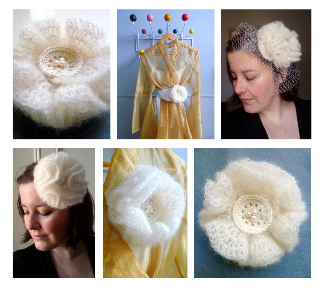Blush Pink Crochet Flower Fascinator Corsage / Brooch / Pin - Wedding Trends 2012, Valentine's Day Gift for Her, Bride & Bridesmaids