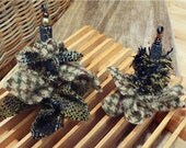 Sage Green, Teal, Cream, and Navy Blue, Plaid, Upcycled Fabric, Christmas Ornament, or Decoration --Set of 6