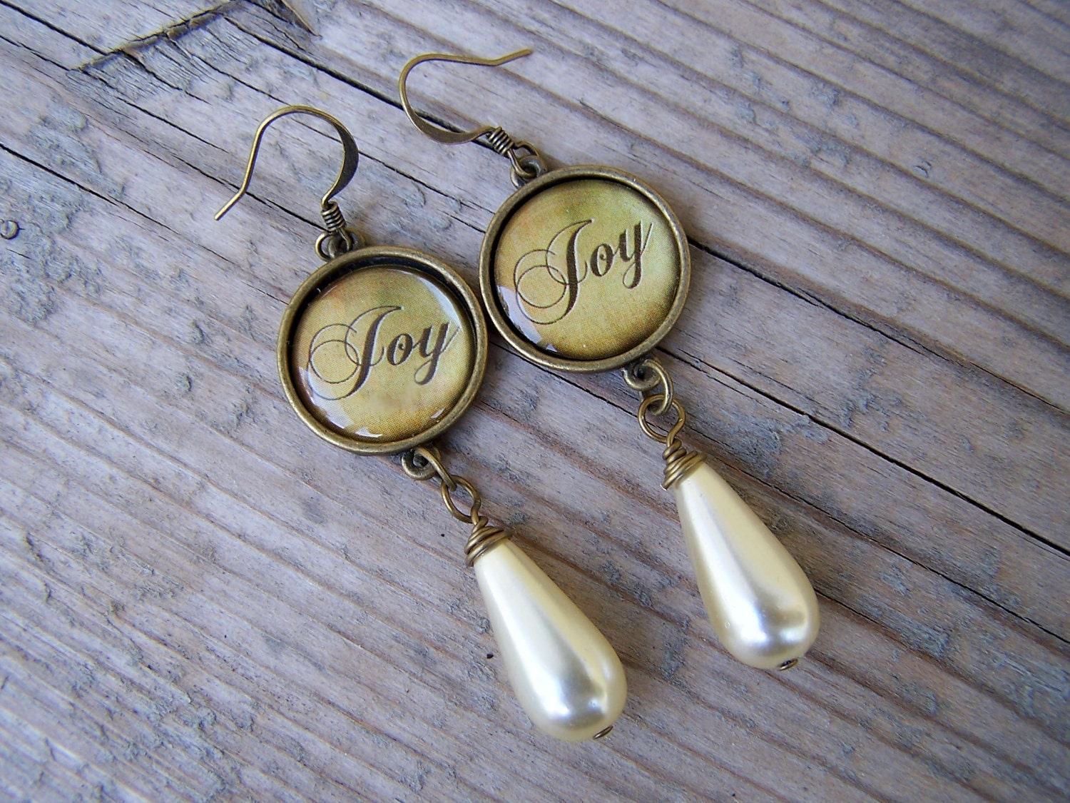 Brass Glass Pearl Joy Inspiration Bridal Earrings