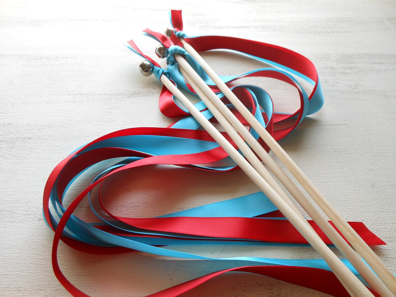 50 Double Ribbon Wand with Bell Wedding Wands Exit Favor