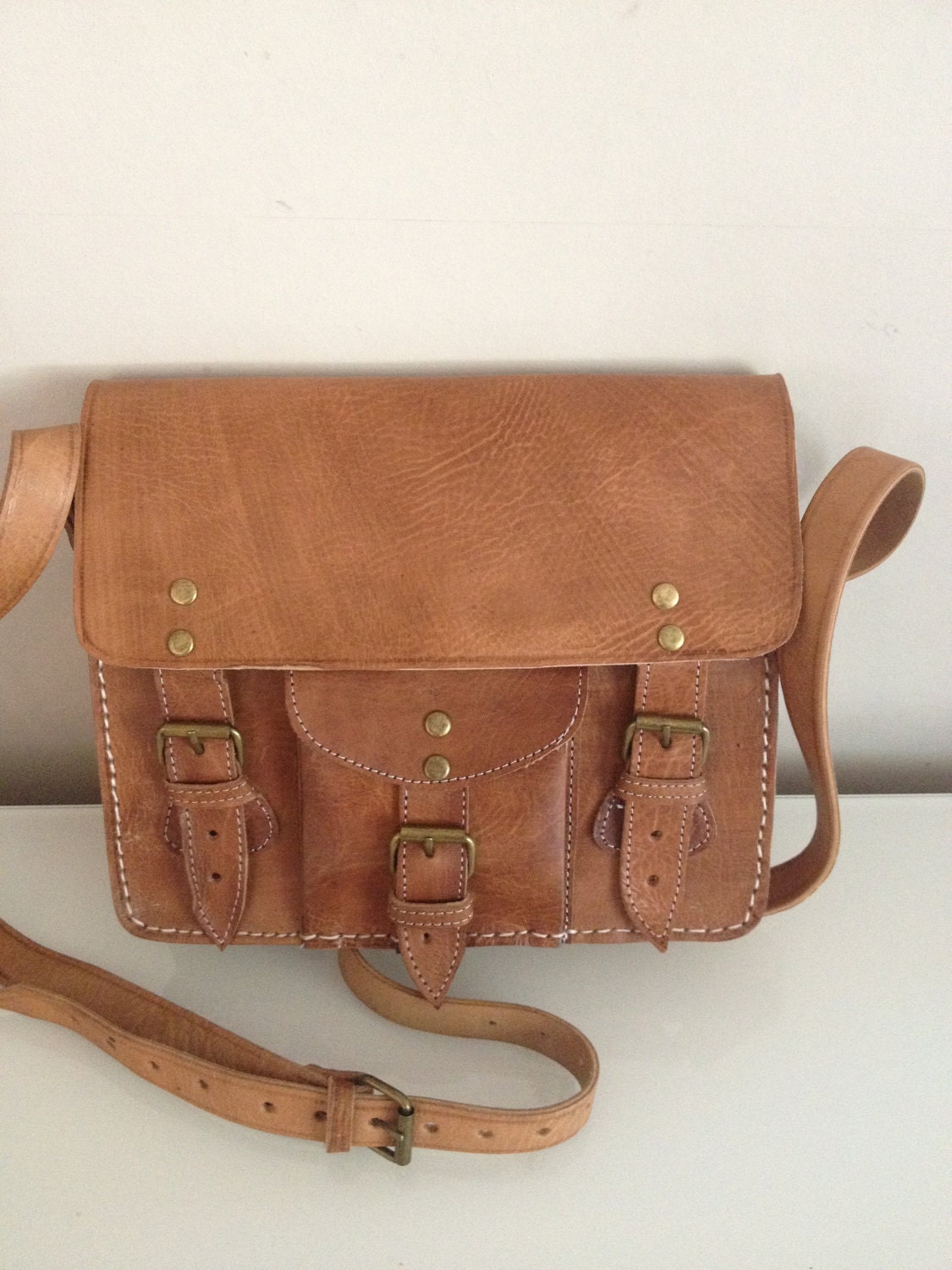 Tan leather bag messenger bag satchel crossbody bag shoulder bag Unisex SALE WAS 65.00 NOW 55.00
