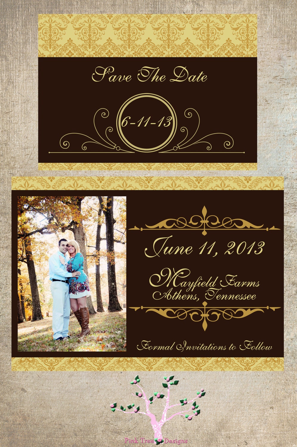 Crisp Gold Damask - Engagement Announcement - Save The Date Wedding Template - Custom Template PSD