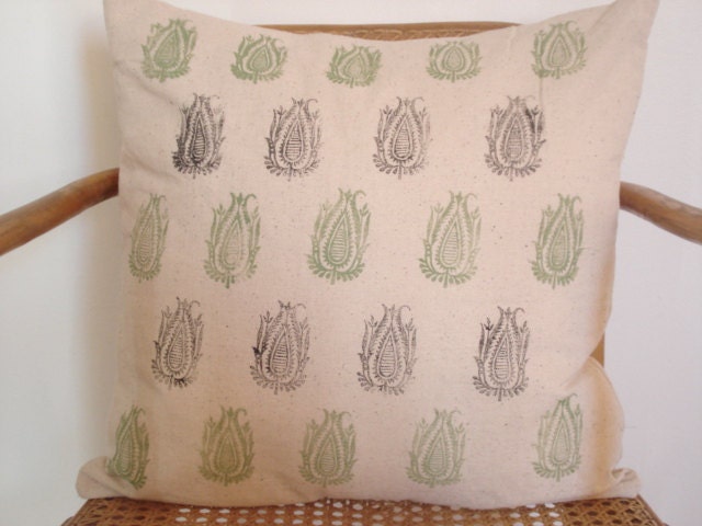 Hand printed paisley pillowcover