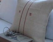 Burlap Feedsack/ grainsack Stripe monogramed Pillow