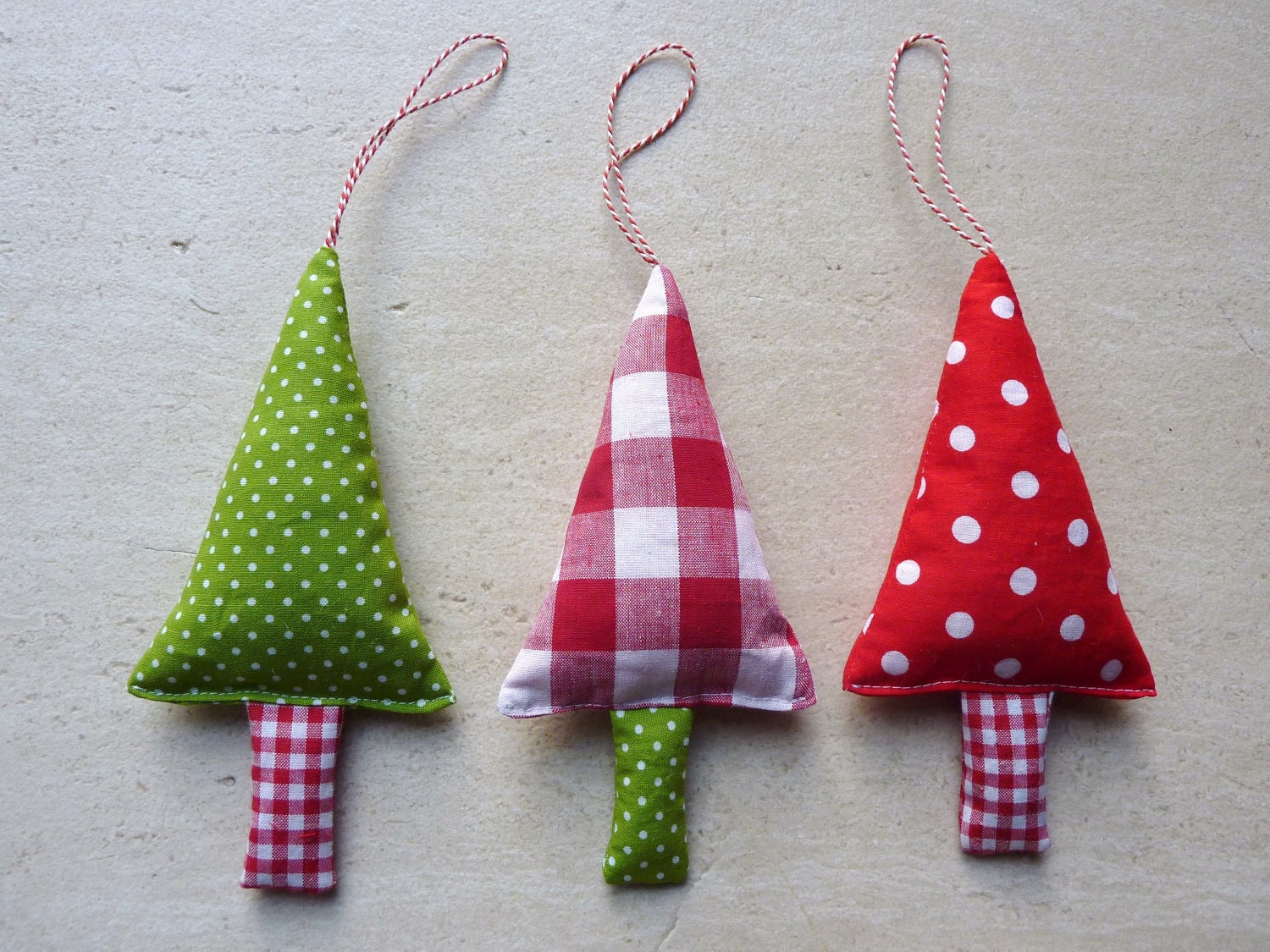Fabric Christmas Ornaments Tree Decorations in green by FromJeanne