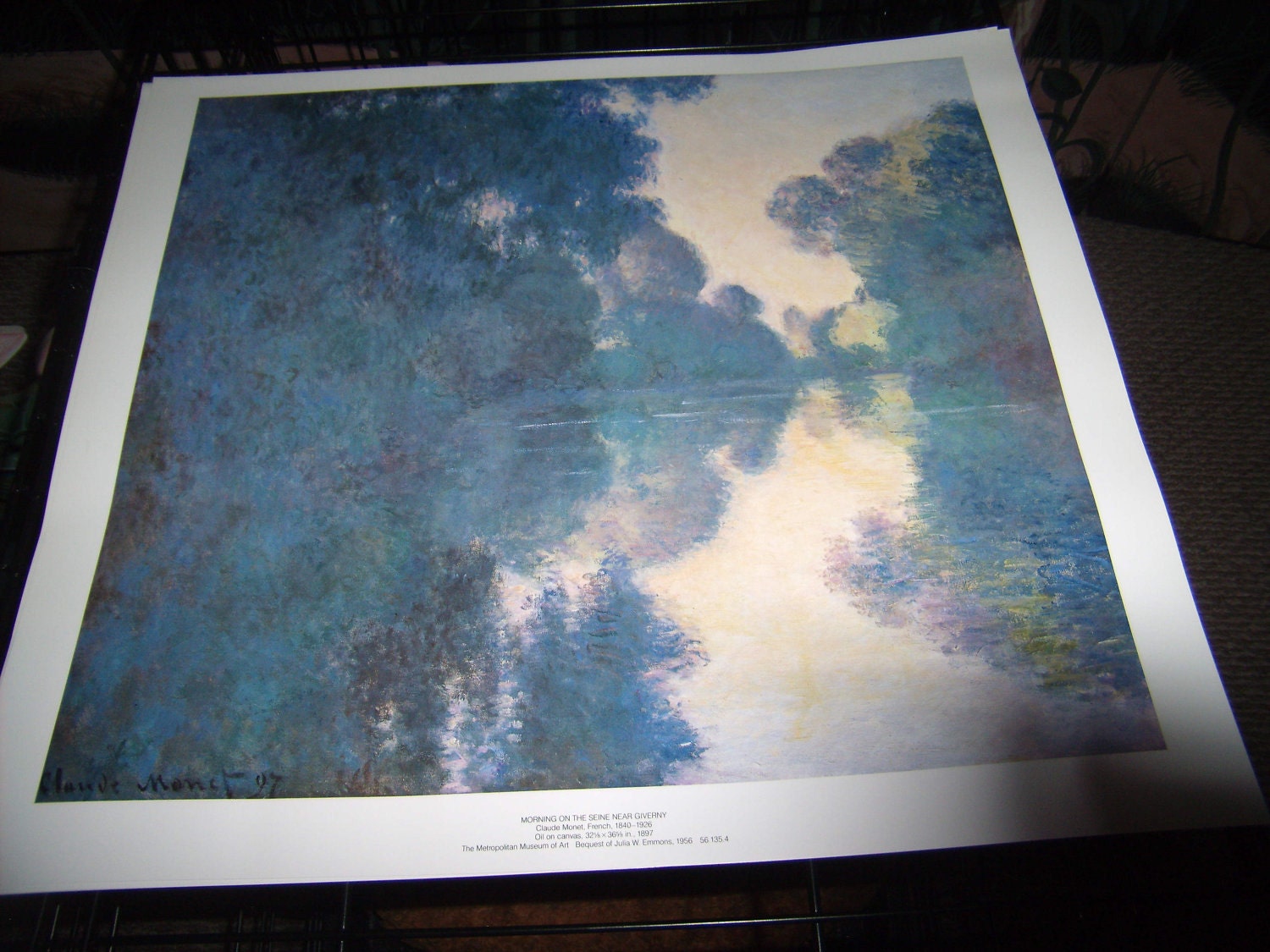 RESERVED/Vintage Monet Print Morning On The Seine Near Giverny 11' x 15' Metropolitan Museum of Art