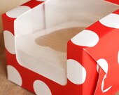 1 Scatola rossa a pois bianchi porta 1 cupcake, muffin, dolci e biscotti - 1 Red polka dot cupcake box