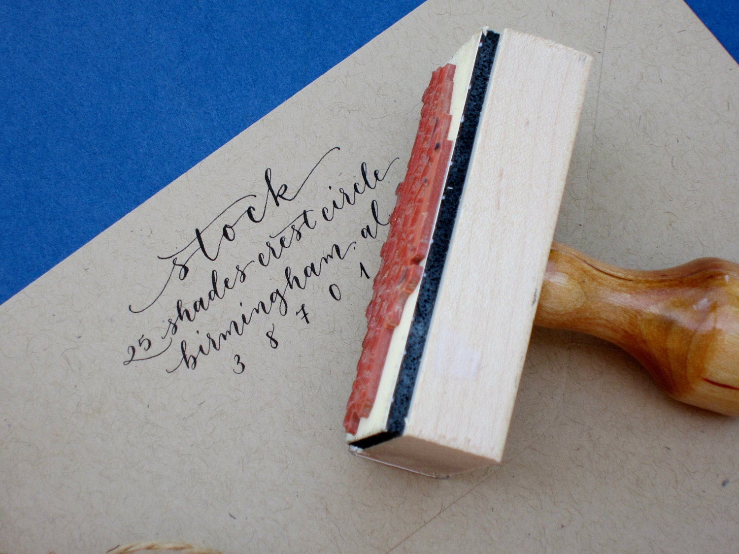 Custom Calligraphy Address Stamp -- All handwritten -- Moderne Style