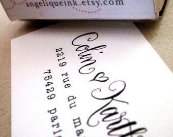 Custom Calligraphy Address Stamp -- Mixed Calligraphy and type - Saison Paris Style with heart