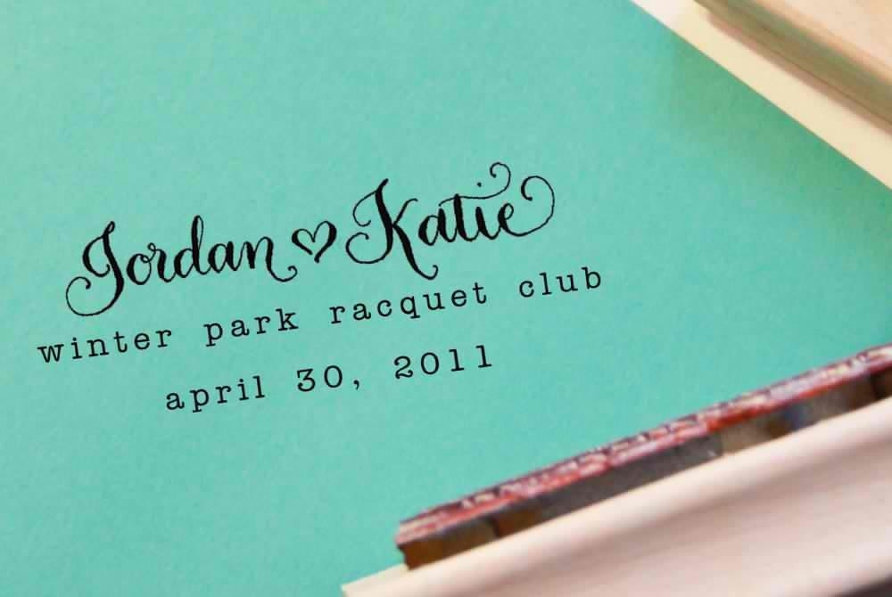 Custom Calligraphy Wedding Stamp -- Handwritten names with wedding date -- Frenchie style with Heart