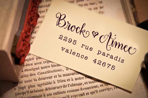 Custom Calligraphy Address Stamp -- Mixed Calligraphy and type - Saison Paris Style with heart