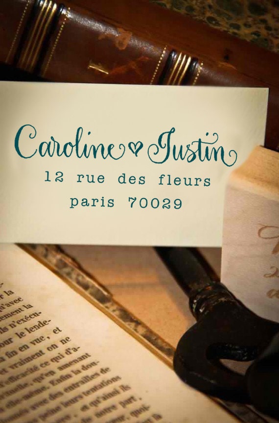 Custom Calligraphy Address Stamp -- Mixed Calligraphy and type - Saison Paris Style with heart