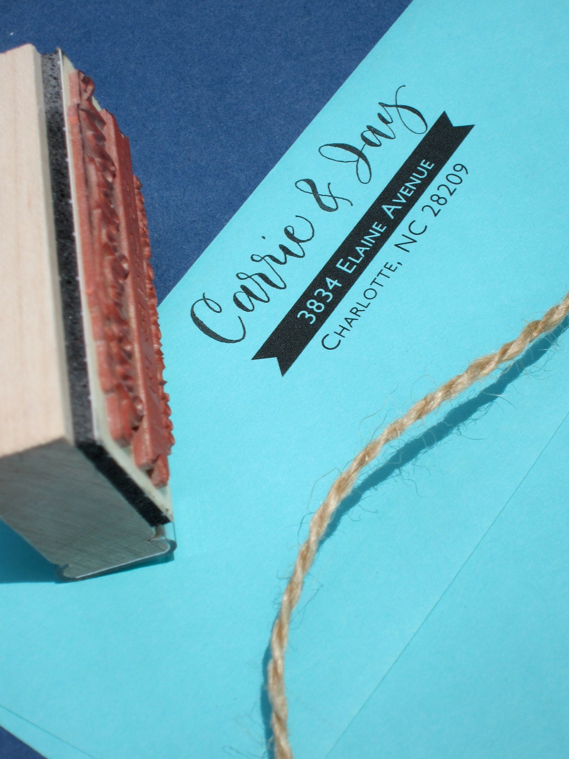 Custom Calligraphy Address Stamp -- Hand Calligraphy and Type -- Elle Style with Banner