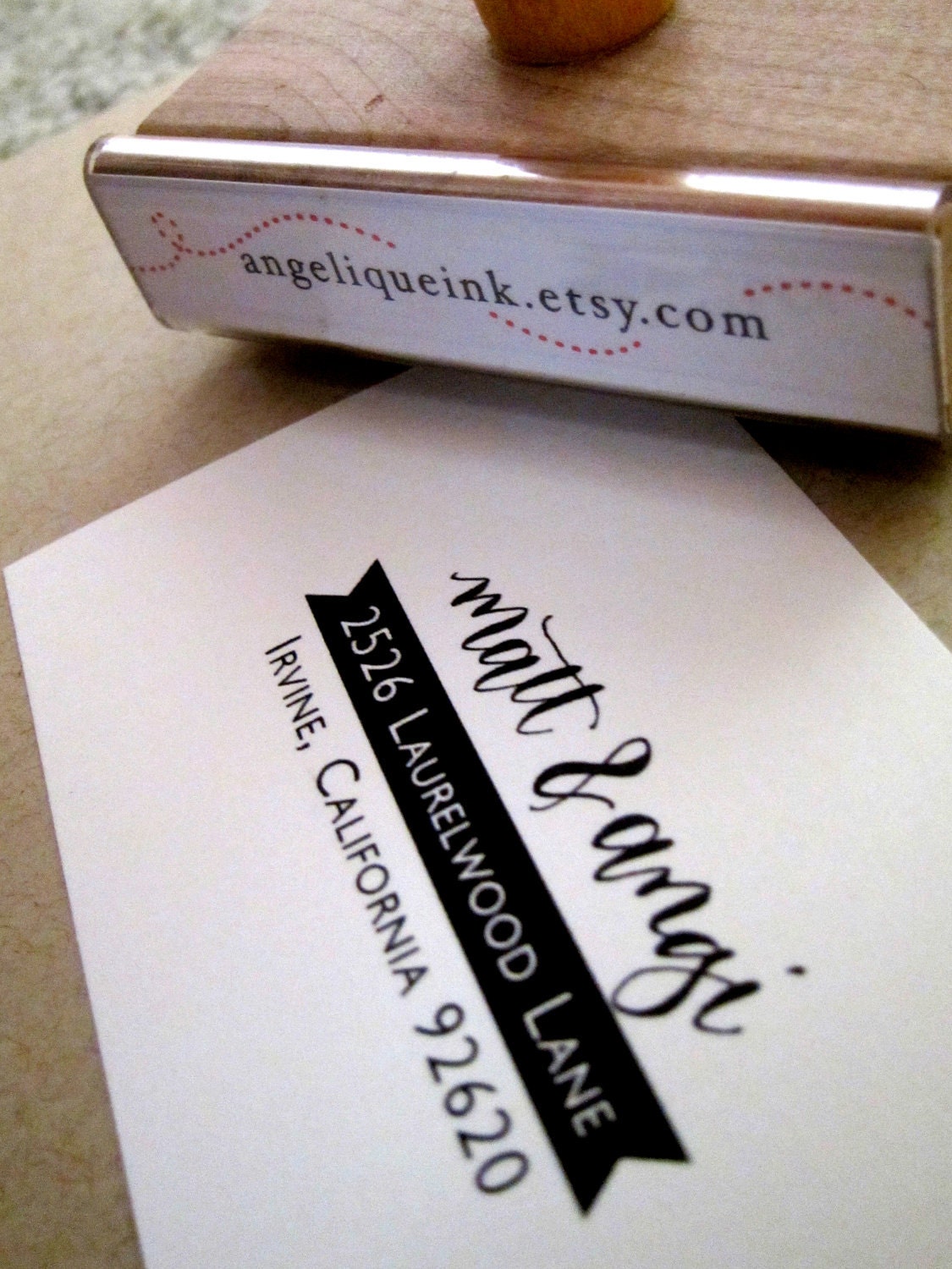 Custom Calligraphy Address Stamp -- Hand Calligraphy and Type -- Elle Style with Banner