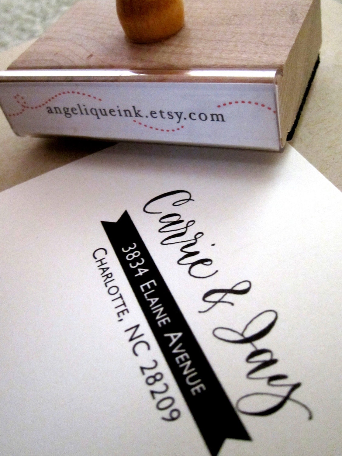 Custom Calligraphy Address Stamp -- Hand Calligraphy and Type -- Elle Style with Banner