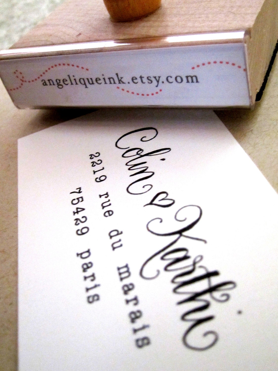 Custom Calligraphy Address Stamp -- Mixed Calligraphy and type - Saison Paris Style with heart