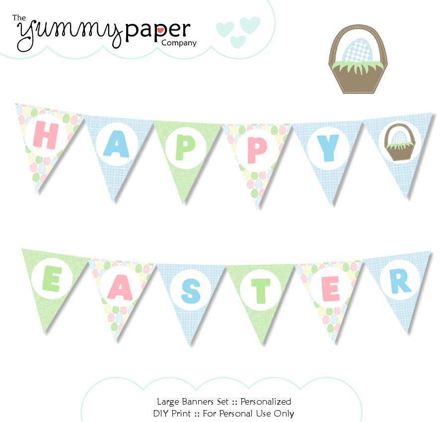 Cute Easter Party - Banner Large ... Custom Printable Pennant Banner .. ce01 Il_170x135