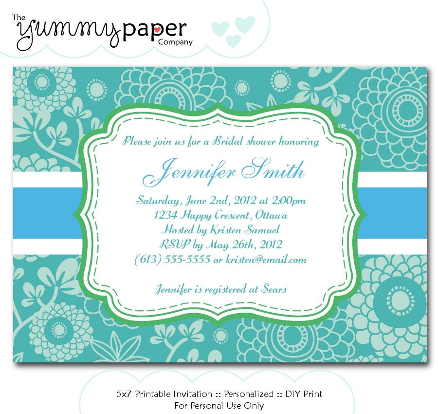 Turquoise Bridal Shower Invite - Custom Printable Invite Il_570xn
