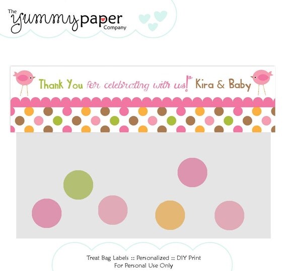 Pink Bird Party - Treat Bag Label ... Custom DIY Party Printables pb01 Il_570xn