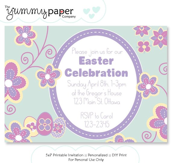 Flowery Easter Party Invitation ... Custom Printable Invite Il_570xn
