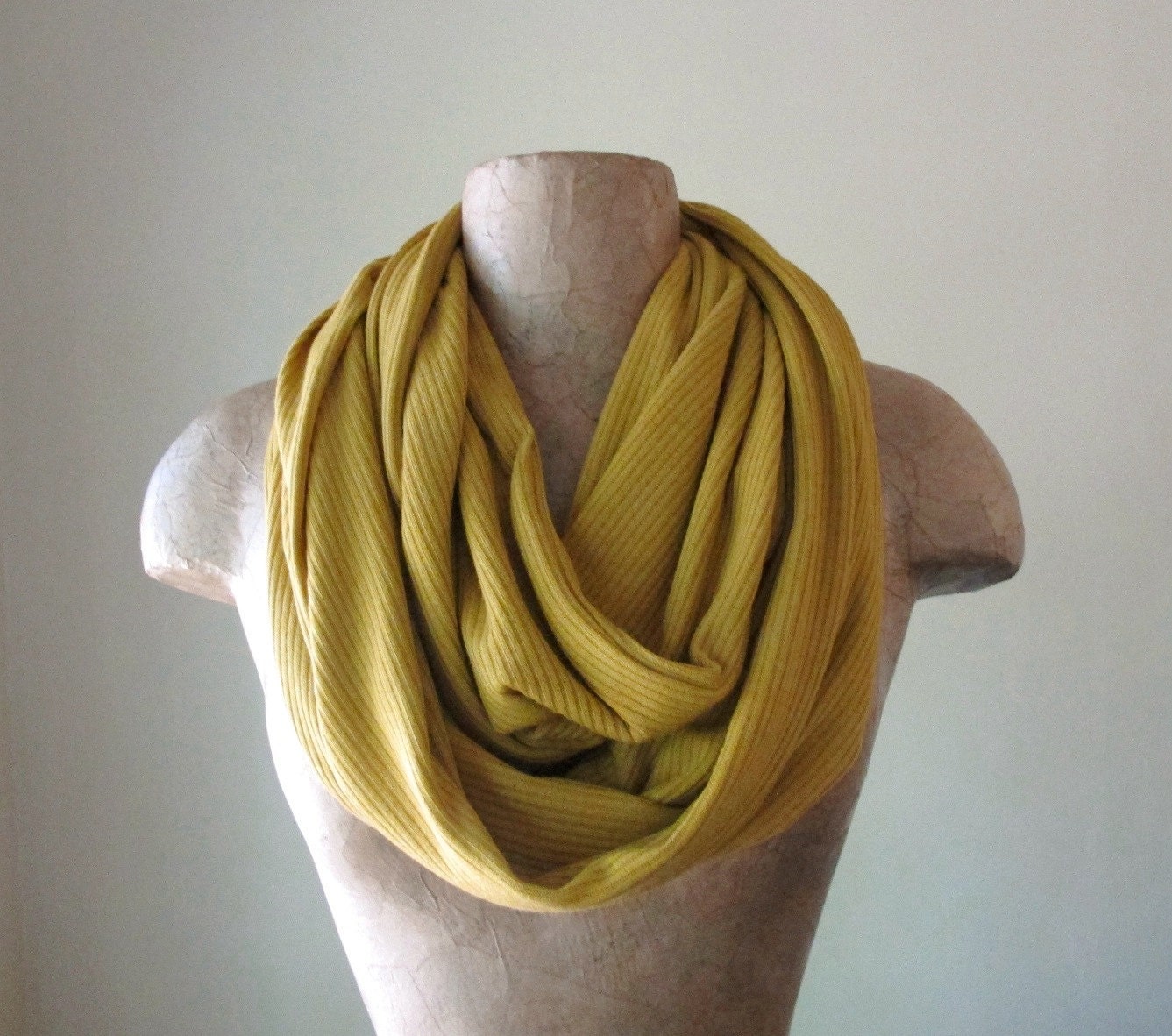 Golden Ochre Sweater Scarf - Infinity Knit Scarf - Mustard Yellow Circle Scarf - Eternity Scarf, Winter Scarf