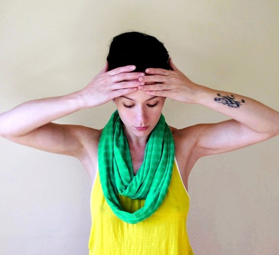 Green Infinity Scarf - Lightweight Knitted Sweater Scarf - Handmade Electric Winter Green Infinity Loop Scarf